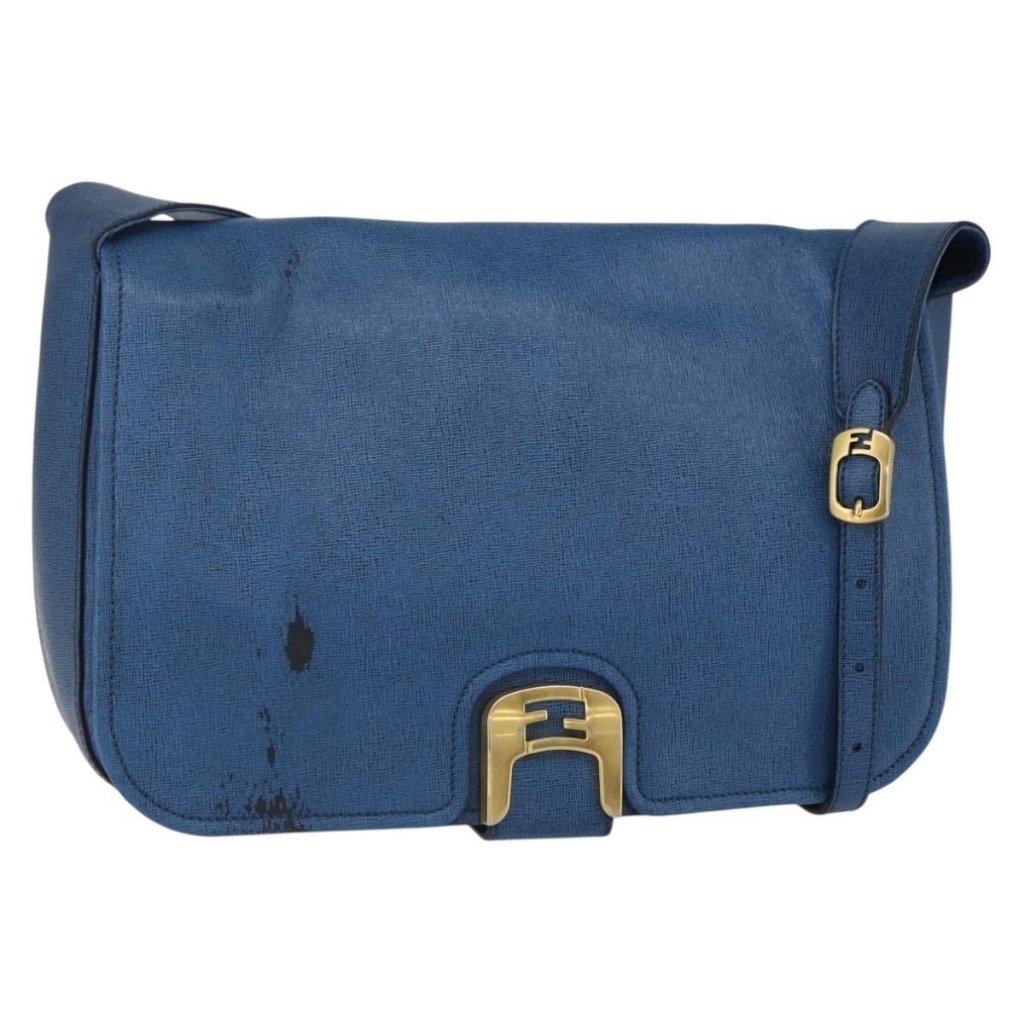 Authentic Fendi Chameleon Shoulder Bag Leather Blue Gold